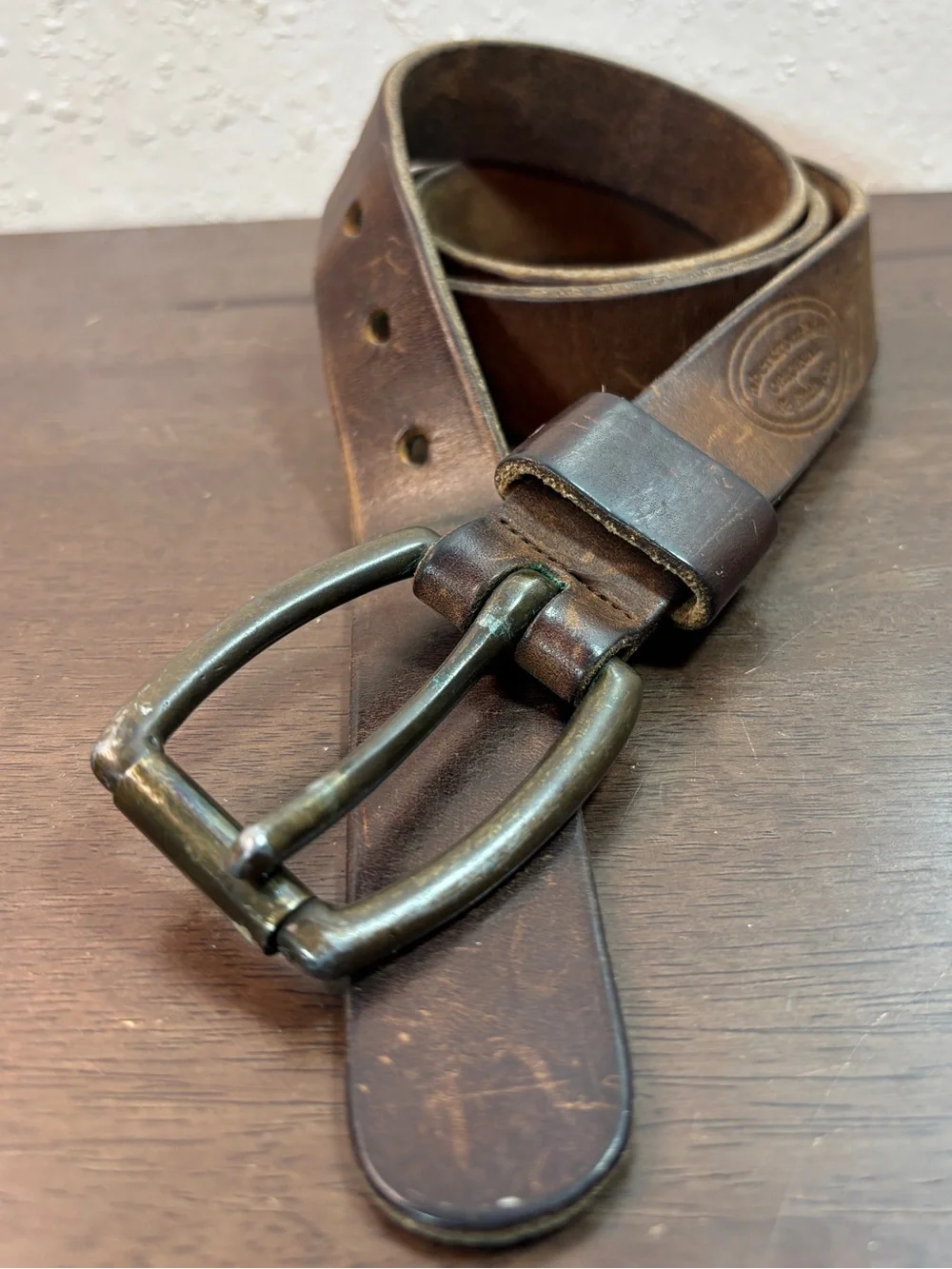 Abercrombie & Fitch Brown Leather Belt with Brass-Tone Buckle